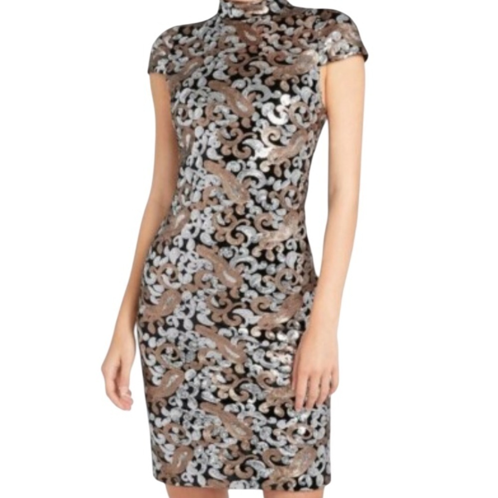 Alice + Olivia Inka Metallic Sequin Dress NWT Cap Sleeve Glam - Picture 8 of 13